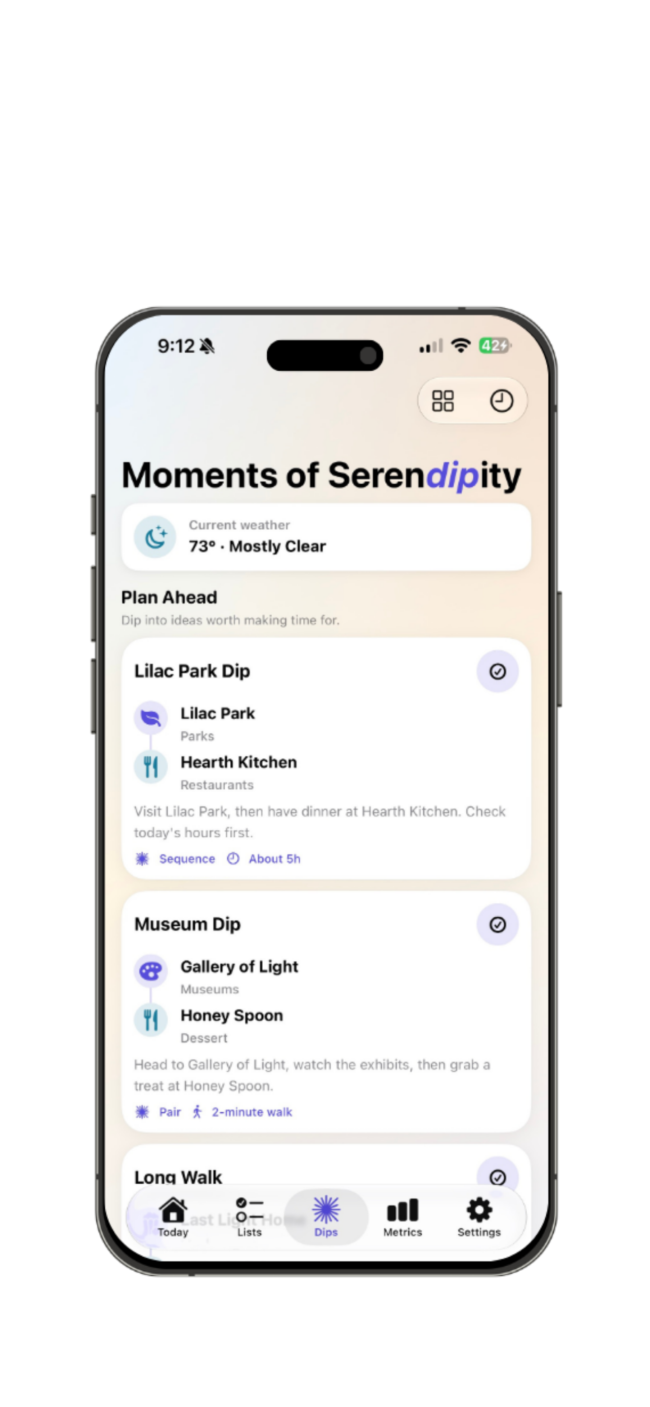 Serendipity Dips screen shown on iPhone