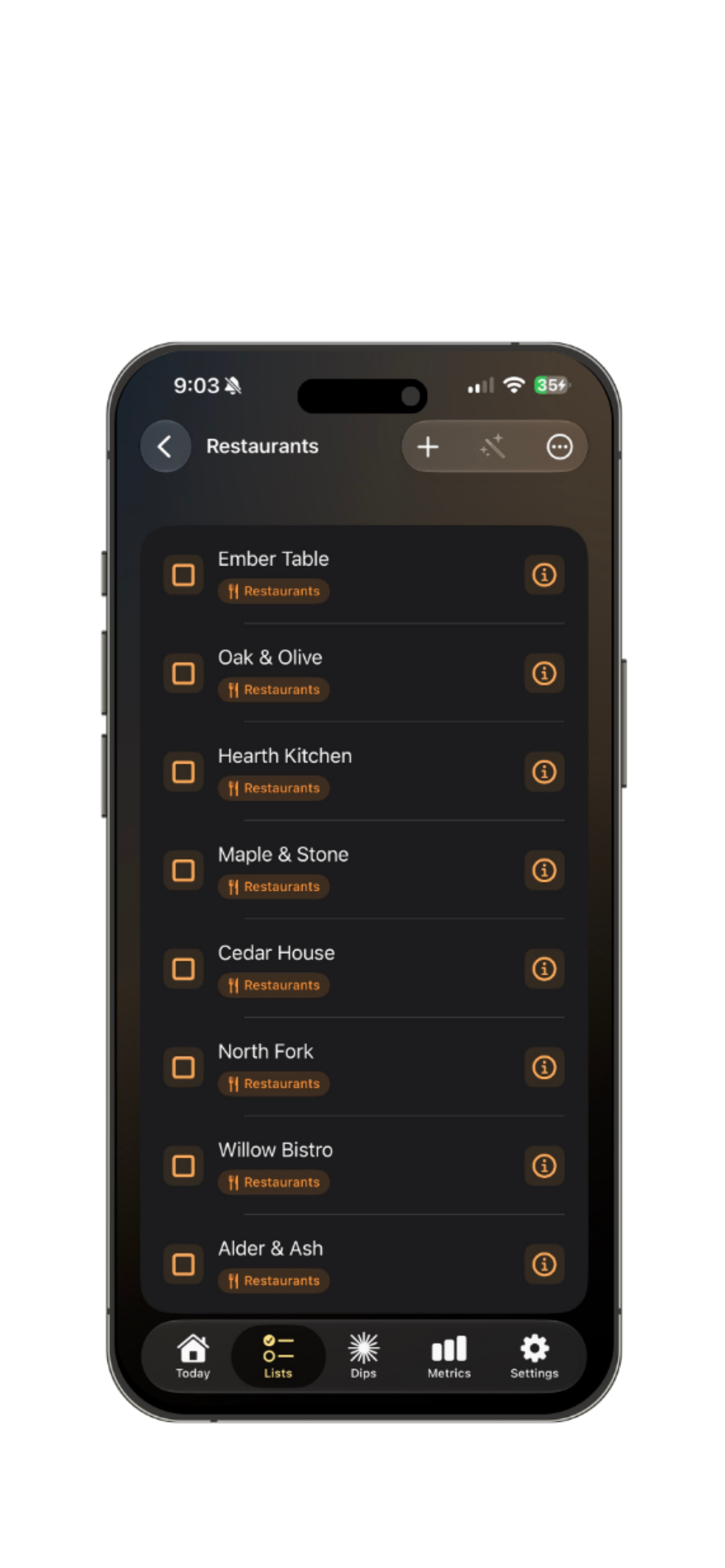 A Serendipity list shown on iPhone